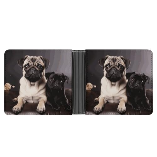 LPSADGF Hawaiianische Herren-Geldbörse mit buntem Blumenmotiv, Leder, Geldklammer mit 6 Kartenfächern, 2 versteckten Taschen, Mops-Hunde, One size, Modern von LPSADGF