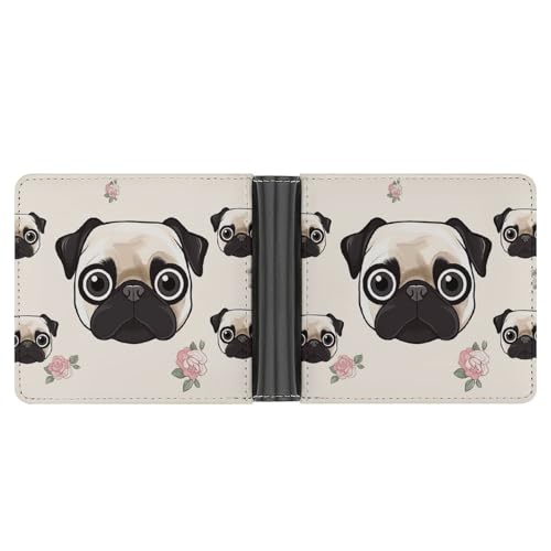 LPSADGF Hellbraune Hunde-Herren-Geldbörse, Leder, Geldklammer, schmal, mit 6 Kartenfächern, 2 versteckten Taschen, Line Mops, One size, Modern von LPSADGF