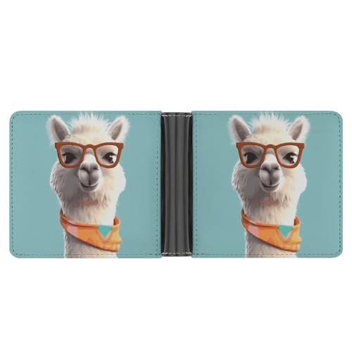 LPSADGF Herren-Geldbörse für Links- und Rechtshirnhälfte, Leder, Geldklammer, schmal, mit 6 Kartenfächern, 2 versteckten Taschen, Lustiges Cartoon-Lama, Einheitsgröße, Modern von LPSADGF