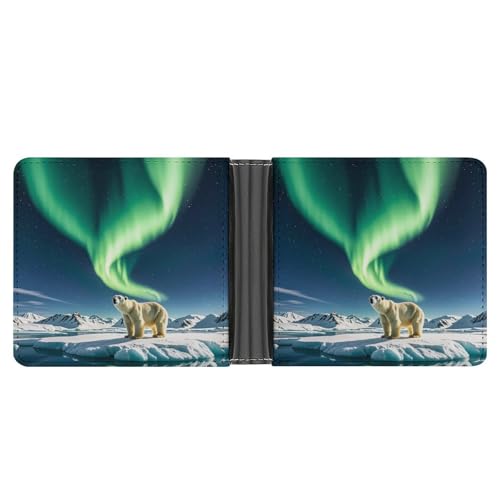 LPSADGF Indigene Menschen und Wölfe Herren Geldbörse Leder Geldklammer Slim Passcase mit 6 Kartenfächern, 2 versteckten Taschen, Nordlichter Eisbär, Einheitsgröße, Modern von LPSADGF