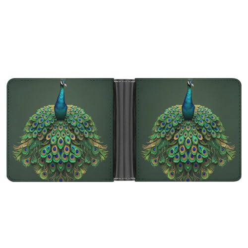 LPSADGF Indigene Menschen und Wölfe Herren Geldbörse Leder Geldklammer Slim Passcase mit 6 Kartenfächern, 2 versteckten Taschen, Pfau mit Quasten, Einheitsgröße, Modern von LPSADGF