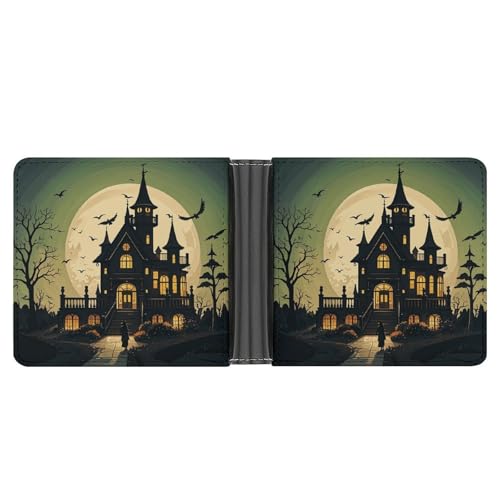 LPSADGF Italien toskanische Herren Geldbörse Leder Geldklammer Slim Passcase mit 6 Kartenfächern, 2 versteckten Taschen, Black Haunted Mansion, Einheitsgröße, Modern von LPSADGF