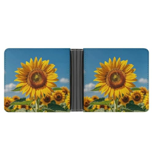 LPSADGF Italien toskanische Herren Geldbörse Leder Geldklammer Slim Passcase mit 6 Kartenfächern, 2 versteckten Taschen, Blühende Sonnenblumen, Einheitsgröße, Modern von LPSADGF