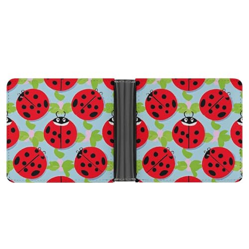 LPSADGF Italien toskanische Herren Geldbörse Leder Geldklammer Slim Passcase mit 6 Kartenfächern, 2 versteckten Taschen, Rotes Marienkäfer-Muster, Einheitsgröße, Modern von LPSADGF