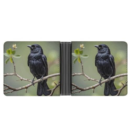 LPSADGF Italien toskanische Herren Geldbörse Leder Geldklammer Slim Passcase mit 6 Kartenfächern, 2 versteckten Taschen, Schwarze Krähenvögel auf einem Ast, Einheitsgröße, Modern von LPSADGF