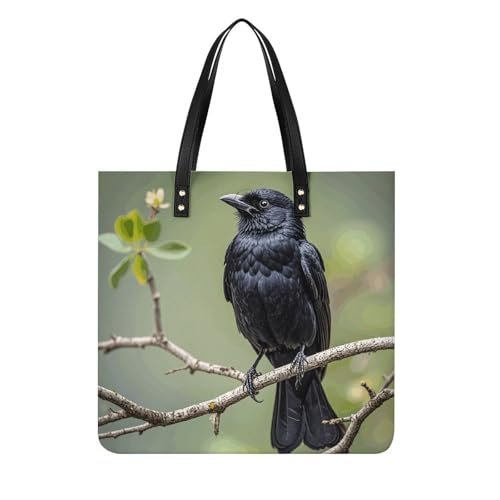 LPSADGF Italienische toskanische Tragetasche für Damen, Lederhandtasche, Make-up-Tasche mit magnetischer Schnalle, Freizeittasche, Schwarze Krähenvögel auf einem Ast, 39x39cm LPSADGF Italienische toskanische Tragetasche für Damen, Lederhandtasche, Make-up-Tasche mit magnetischer Schnalle, Freizeittasche, Schwarze Krähenvögel auf einem Ast, 39x39cm von LPSADGF
