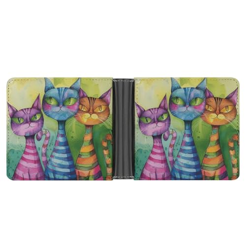 LPSADGF Leaves And Panther Herren Geldbörse Leder Geldklammer Slim Passcase mit 6 Kartenfächern, 2 versteckten Taschen, Drei Katzen nebeneinander, One size, Modern von LPSADGF