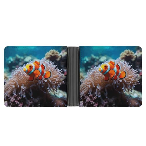 LPSADGF Lighthouse Herren Geldbörse Leder Geldklammer Slim Passcase mit 6 Kartenfächern, 2 versteckten Taschen, Clownfisch, Einheitsgröße, Modern von LPSADGF