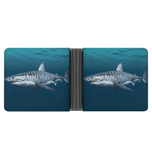 LPSADGF Lighthouse Herren Geldbörse Leder Geldklammer Slim Passcase mit 6 Kartenfächern, 2 versteckten Taschen, Weißer Hai, Einheitsgröße, Modern von LPSADGF