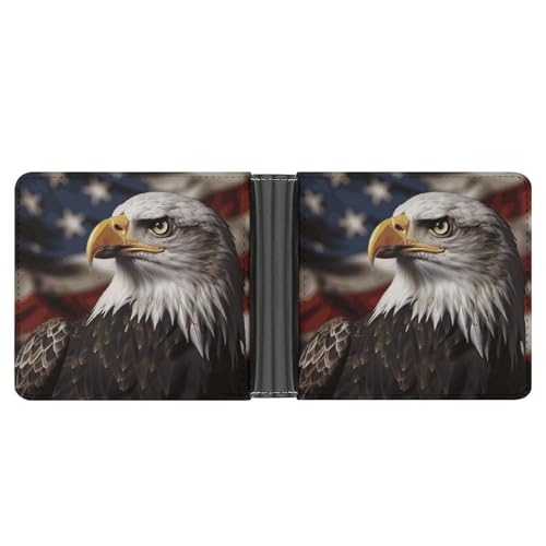 LPSADGF Lighthouse Herren Geldbörse Leder Geldklammer Slim Passcase mit 6 Kartenfächern, 2 versteckten Taschen, Weißkopfseeadler US-Flagge Bilder, Einheitsgröße, Modern von LPSADGF