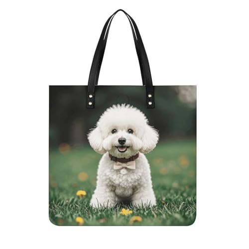LPSADGF Mohnblumen-Tragetasche für Damen, Lederhandtasche, Make-up-Tasche mit magnetischer Schnalle, Freizeittasche, Bichon Frisé-Hund auf dem Gras, 39x39cm LPSADGF Mohnblumen-Tragetasche für Damen, Lederhandtasche, Make-up-Tasche mit magnetischer Schnalle, Freizeittasche, Bichon Frisé-Hund auf dem Gras, 39x39cm von LPSADGF