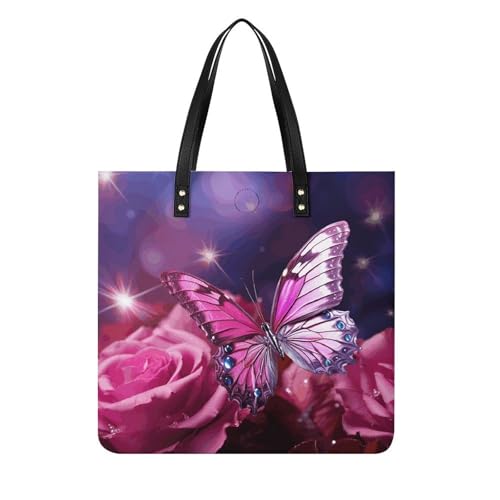 LPSADGF Pinke Schmetterlings-Tragetasche für Damen, Lederhandtasche, Make-up-Tasche mit magnetischer Schnalle, Freizeittasche, Rosa Schmetterling, 39x39cm LPSADGF Pinke Schmetterlings-Tragetasche für Damen, Lederhandtasche, Make-up-Tasche mit magnetischer Schnalle, Freizeittasche, Rosa Schmetterling, 39x39cm von LPSADGF