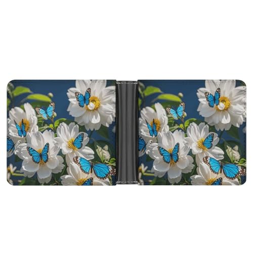 LPSADGF Poppy Flowers Herren Geldbörse Leder Geldklammer Slim Passcase mit 6 Kartenfächern, 2 versteckten Taschen, Weiße Blüten, blaue Schmetterlinge, Einheitsgröße, Modern LPSADGF Poppy Flowers Herren Geldbörse Leder Geldklammer Slim Passcase mit 6 Kartenfächern, 2 versteckten Taschen, Weiße Blüten, blaue Schmetterlinge, Einheitsgröße, Modern von LPSADGF