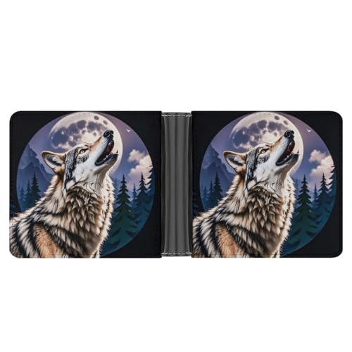 LPSADGF Punk Rock Kopfhörer Schädel Herren Geldbörse Leder Geldklammer Slim Passcase mit 6 Kartenfächern, 2 versteckten Taschen, Wölfe, Einheitsgröße, Modern von LPSADGF