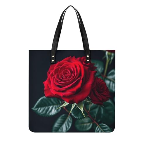 LPSADGF Punk Rock Kopfhörer Totenkopf Tote Taschen für Frauen Leder Handtasche Make-up Tasche mit Magnetschnalle Design Casual Bag, Rote Rose, schwarzer Hintergrund, 39x39cm LPSADGF Punk Rock Kopfhörer Totenkopf Tote Taschen für Frauen Leder Handtasche Make-up Tasche mit Magnetschnalle Design Casual Bag, Rote Rose, schwarzer Hintergrund, 39x39cm von LPSADGF
