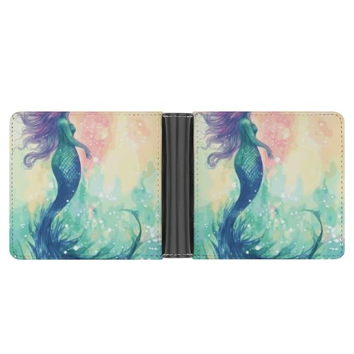 LPSADGF Red Eyed Tree Frog Herren Geldbörse Leder Geldklammer Slim Passcase mit 6 Kartenfächern, 2 versteckten Taschen, Schöner Meerjungfrauenschwanz, Einheitsgröße, Modern von LPSADGF