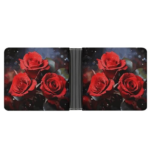 LPSADGF Romantische rote Rosen Herren Geldbörse Leder Geldklammer Slim Passcase mit 6 Kartenfächern, 2 versteckten Taschen, Romantische rote Rosen, Einheitsgröße, Modern von LPSADGF