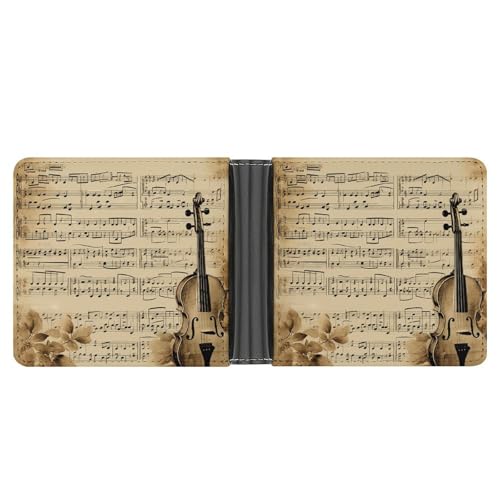 LPSADGF Schwarzes Arabisches Pferd Herren Geldbörse Leder Geldklammer Slim Passcase mit 6 Kartenfächern, 2 versteckten Taschen, Musiknotizen, Einheitsgröße, Modern von LPSADGF