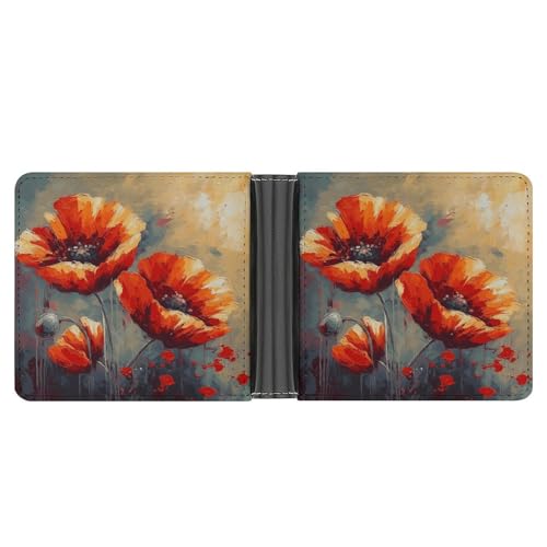 LPSADGF Sea Sunset Flying Dragon Herren Geldbörse Leder Geldklammer Slim Passcase mit 6 Kartenfächern, 2 versteckten Taschen, Einfaches Blumen-Ölgemälde, Einheitsgröße, Modern von LPSADGF