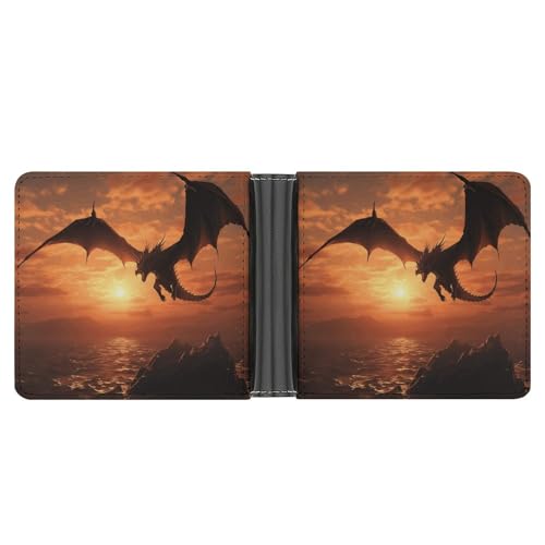 LPSADGF Sea Sunset Flying Dragon Herren Geldbörse Leder Geldklammer Slim Passcase mit 6 Kartenfächern, 2 versteckten Taschen, Sea Sunset Flying Dragon, Einheitsgröße, Modern von LPSADGF