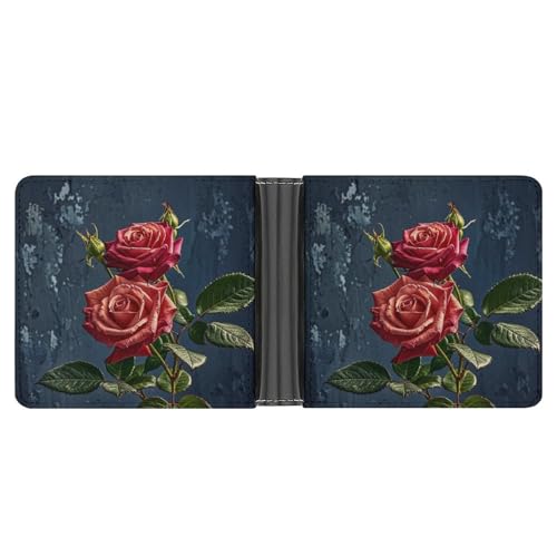 LPSADGF Shabby Chic Roses Herren Geldbörse Leder Geldklammer Slim Passcase mit 6 Kartenfächern, 2 versteckten Taschen, Shabby-Chic-Rosen, Einheitsgröße, Modern von LPSADGF