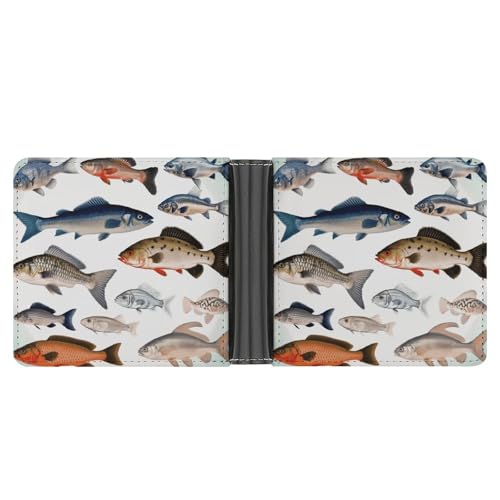 LPSADGF Shih Tzu Hund und Blumen Herren Geldbörse Leder Geldklammer Slim Passcase mit 6 Kartenfächern, 2 versteckten Taschen, Verschiedene Fische, One size, Modern von LPSADGF