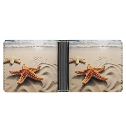 LPSADGF Strandlandschaft Herren Geldbörse Leder Geldklammer Slim Passcase mit 6 Kartenfächern, 2 versteckten Taschen, Strandlandschaft, One size, Modern von LPSADGF