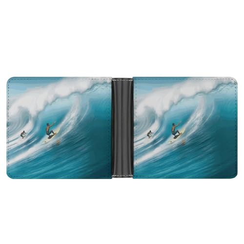 LPSADGF Strandlandschaft Herren Geldbörse Leder Geldklammer Slim Passcase mit 6 Kartenfächern, 2 versteckten Taschen, Surfen, One size, Modern von LPSADGF