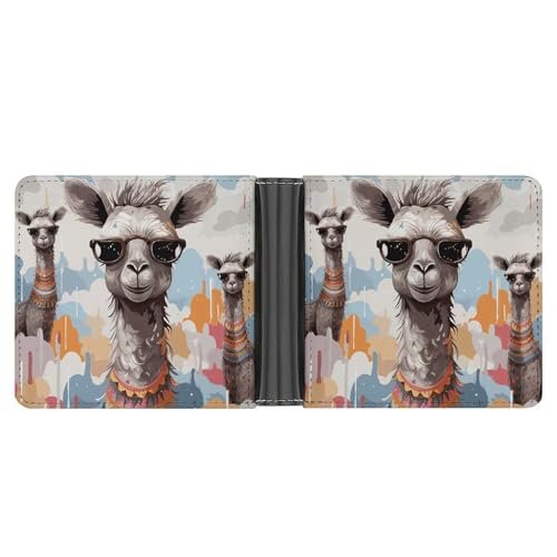 LPSADGF Süße Eule Baby Herren Geldbörse Leder Geldklammer Slim Passcase mit 6 Kartenfächern, 2 versteckten Taschen, Niedliche Giraffe mit bunten Sonnenbrillen, One size, Modern von LPSADGF