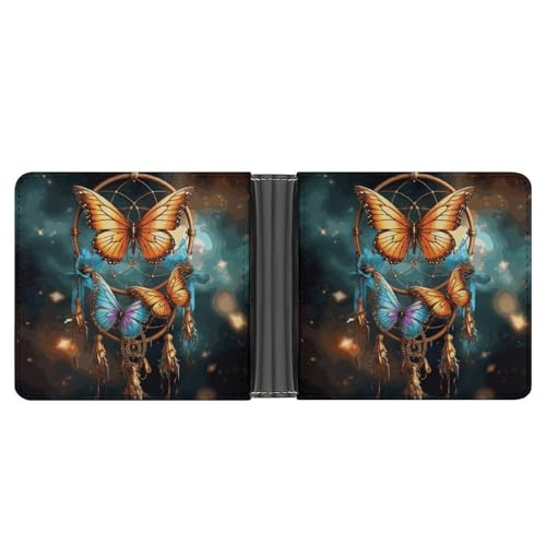 LPSADGF Süße Eule Baby Herren Geldbörse Leder Geldklammer Slim Passcase mit 6 Kartenfächern, 2 versteckten Taschen, Traumfänger Schmetterling, One size, Modern von LPSADGF