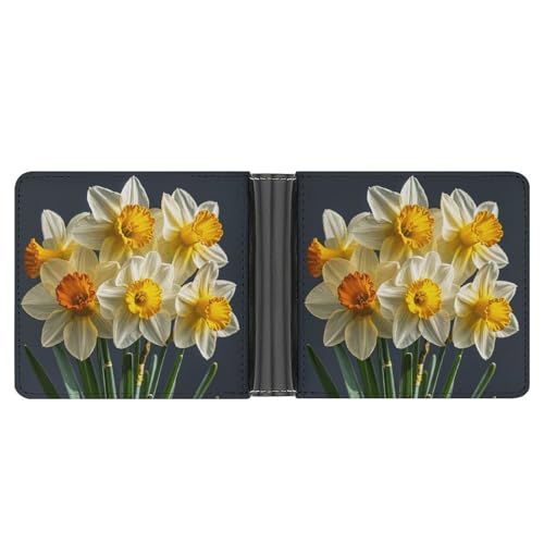 LPSADGF The Witch of Darkness Herren Geldbörse Leder Geldklammer Slim Passcase mit 6 Kartenfächern, 2 versteckten Taschen, Blumenstrauß mit Narzissen., Einheitsgröße, Modern von LPSADGF