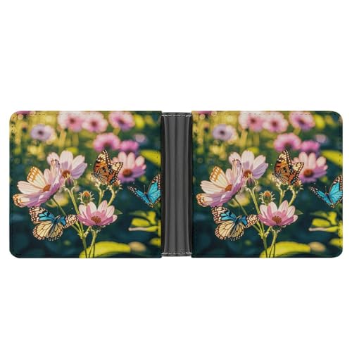 LPSADGF The Witch of Darkness Herren Geldbörse Leder Geldklammer Slim Passcase mit 6 Kartenfächern, 2 versteckten Taschen, Schmetterlinge und Blüten, Einheitsgröße, Modern von LPSADGF