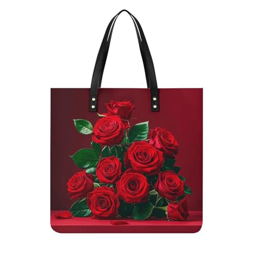 LPSADGF Tragetasche für Damen, Motiv: Wilde Enten und Baum, Lederhandtasche, Make-up-Tasche mit magnetischer Schnalle, Freizeittasche, Rot und Rosen, 39x39cm LPSADGF Tragetasche für Damen, Motiv: Wilde Enten und Baum, Lederhandtasche, Make-up-Tasche mit magnetischer Schnalle, Freizeittasche, Rot und Rosen, 39x39cm von LPSADGF