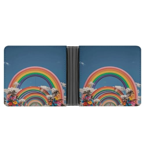 LPSADGF Two Mallard Ducks Herren Geldbörse Leder Geldklammer Slim Passcase mit 6 Kartenfächern, 2 versteckten Taschen, Beautiful World Rainbow, Einheitsgröße, Modern von LPSADGF