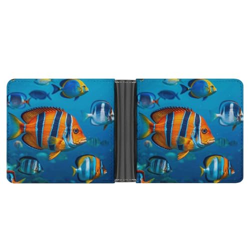 LPSADGF Two Mallard Ducks Herren Geldbörse Leder Geldklammer Slim Passcase mit 6 Kartenfächern, 2 versteckten Taschen, Fische, Einheitsgröße, Modern von LPSADGF