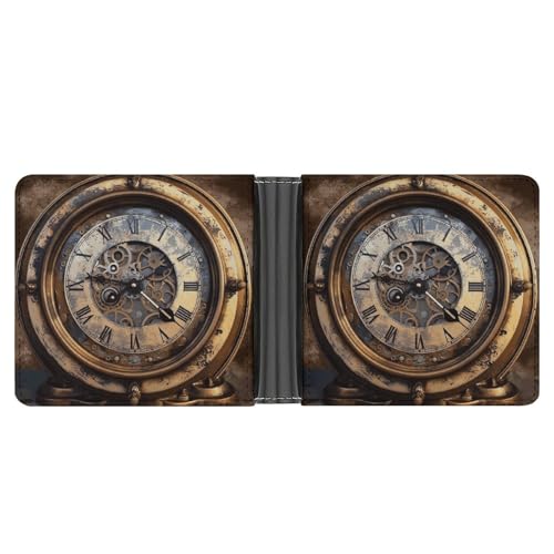LPSADGF Two Mallard Ducks Herren Geldbörse Leder Geldklammer Slim Passcase mit 6 Kartenfächern, 2 versteckten Taschen, Steampunk-Uhr, Einheitsgröße, Modern von LPSADGF