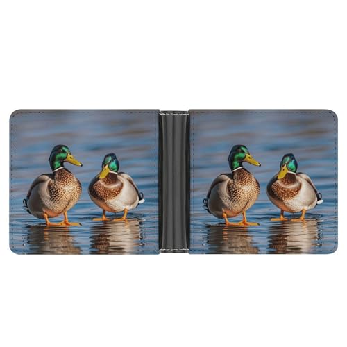 LPSADGF Two Mallard Ducks Herren Geldbörse Leder Geldklammer Slim Passcase mit 6 Kartenfächern, 2 versteckten Taschen, Zwei Stockenten, Einheitsgröße, Modern von LPSADGF