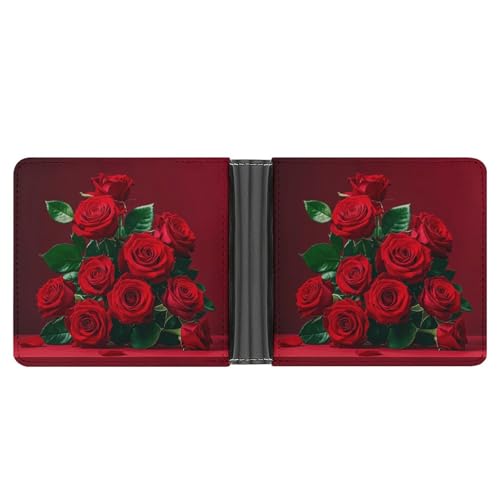 LPSADGF Wild Ducks And Tree Herren Geldbörse Leder Geldklammer Slim Passcase mit 6 Kartenfächern, 2 versteckten Taschen, Rot und Rosen, Einheitsgröße, Modern von LPSADGF