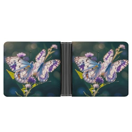 LPSADGF Wild Ducks And Tree Herren Geldbörse Leder Geldklammer Slim Passcase mit 6 Kartenfächern, 2 versteckten Taschen, Weiße und violette Schmetterlinge, Einheitsgröße, Modern von LPSADGF