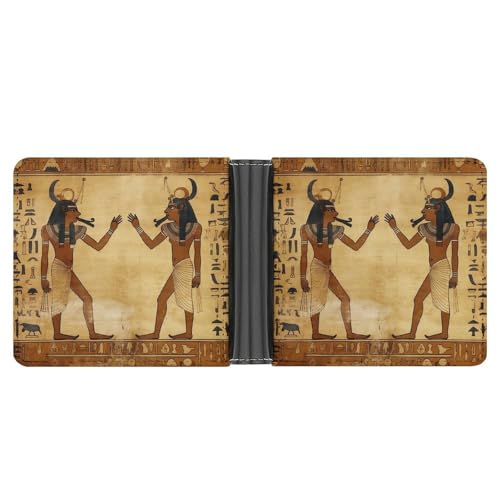 LPSADGF Young Penguins With Snow Herren Geldbörse Leder Geldklammer Slim Passcase mit 6 Kartenfächern, 2 versteckten Taschen, Altes Ägyptisches, Einheitsgröße, Modern von LPSADGF