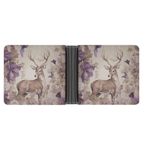LPSADGF Young Penguins With Snow Herren Geldbörse Leder Geldklammer Slim Passcase mit 6 Kartenfächern, 2 versteckten Taschen, Hirsch Vögel mit Blumen, Einheitsgröße, Modern von LPSADGF
