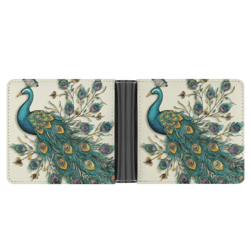 LPSADGF Young Penguins With Snow Herren Geldbörse Leder Geldklammer Slim Passcase mit 6 Kartenfächern, 2 versteckten Taschen, Pfauenmuster, Einheitsgröße, Modern von LPSADGF