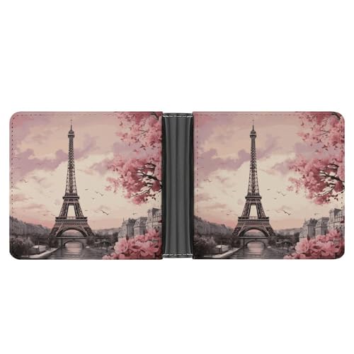 LPSADGF Young Penguins With Snow Herren Geldbörse Leder Geldklammer Slim Passcase mit 6 Kartenfächern, 2 versteckten Taschen, Romantischer Turm Paris, Einheitsgröße, Modern von LPSADGF