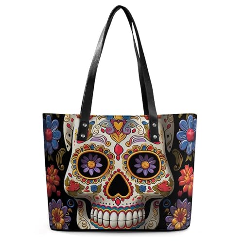 Leder-Tragetasche für Damen, Motiv: Sonnenuntergang im Weltraum, Handtasche mit Tragegriff oben, Freizeit, Arbeit, Reisen, Schultertasche, Sugar Skulls, 29*34*14cm Leder-Tragetasche für Damen, Motiv: Sonnenuntergang im Weltraum, Handtasche mit Tragegriff oben, Freizeit, Arbeit, Reisen, Schultertasche, Sugar Skulls, 29*34*14cm von LPSADGF