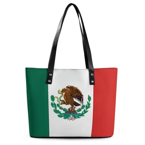Leder-Tragetasche mit Flagge von Mexiko, für Damen, Tragegriff oben, Handtasche, Freizeit, Arbeit, Reisen, Schultertasche, Flagge Mexikos, 29*34*14cm Leder-Tragetasche mit Flagge von Mexiko, für Damen, Tragegriff oben, Handtasche, Freizeit, Arbeit, Reisen, Schultertasche, Flagge Mexikos, 29*34*14cm von LPSADGF