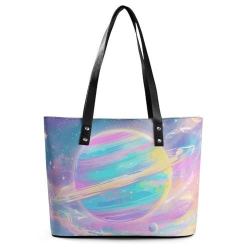 Leder-Tragetasche mit Hortensien-Muster, für Damen, Tragegriff oben, Handtasche, Freizeit, Arbeit, Reisen, Schultertasche, Regenbogenfarbene Galaxie, 29*34*14cm Leder-Tragetasche mit Hortensien-Muster, für Damen, Tragegriff oben, Handtasche, Freizeit, Arbeit, Reisen, Schultertasche, Regenbogenfarbene Galaxie, 29*34*14cm von LPSADGF