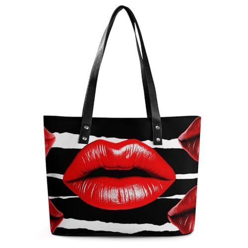 Red Lips Kiss Leder-Tragetasche für Damen, Tragegriff oben, Handtasche, Freizeit, Arbeit, Reisen, Schultertasche, Red Lips Kiss, 29*34*14cm Red Lips Kiss Leder-Tragetasche für Damen, Tragegriff oben, Handtasche, Freizeit, Arbeit, Reisen, Schultertasche, Red Lips Kiss, 29*34*14cm von LPSADGF