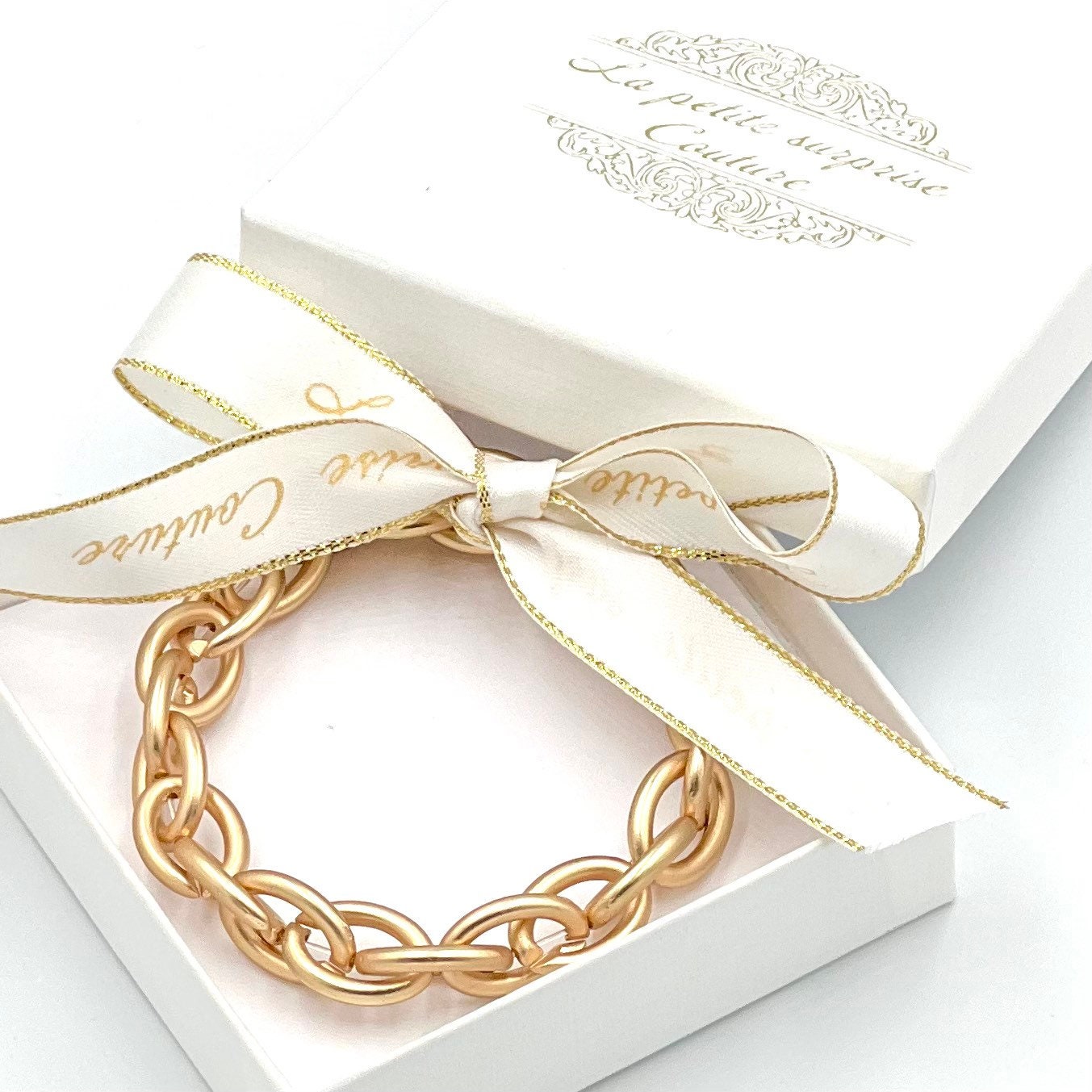 Gliederarmband Chunky Armband Edelstahl Matt Gold Geschenk von LPSCoutureShop