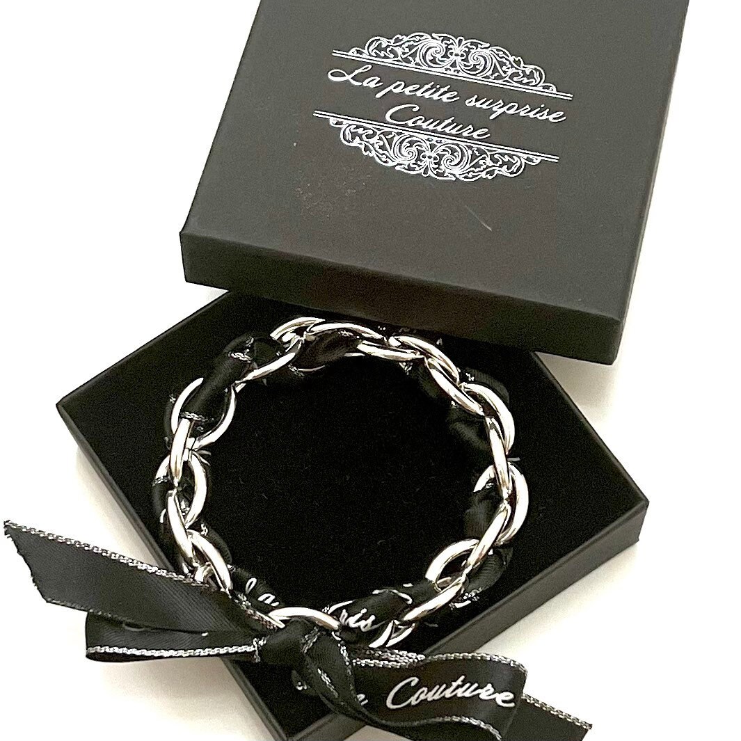 Gliederarmband Chunky Armband Mit Schleife La Petite Surprise Couture Schwarz Edelstahl Silber Geschenk von LPSCoutureShop