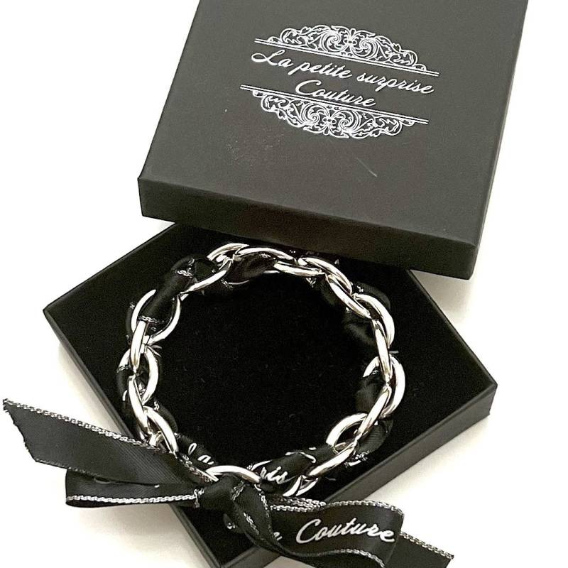 Gliederarmband Chunky Armband Mit Schleife La Petite Surprise Couture Schwarz Edelstahl Silber Geschenk Gliederarmband Chunky Armband Mit Schleife La Petite Surprise Couture Schwarz Edelstahl Silber Geschenk von LPSCoutureShop
